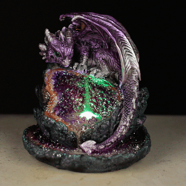 Brûleur d'Encens Cave de Cristal Dragon Violet LED